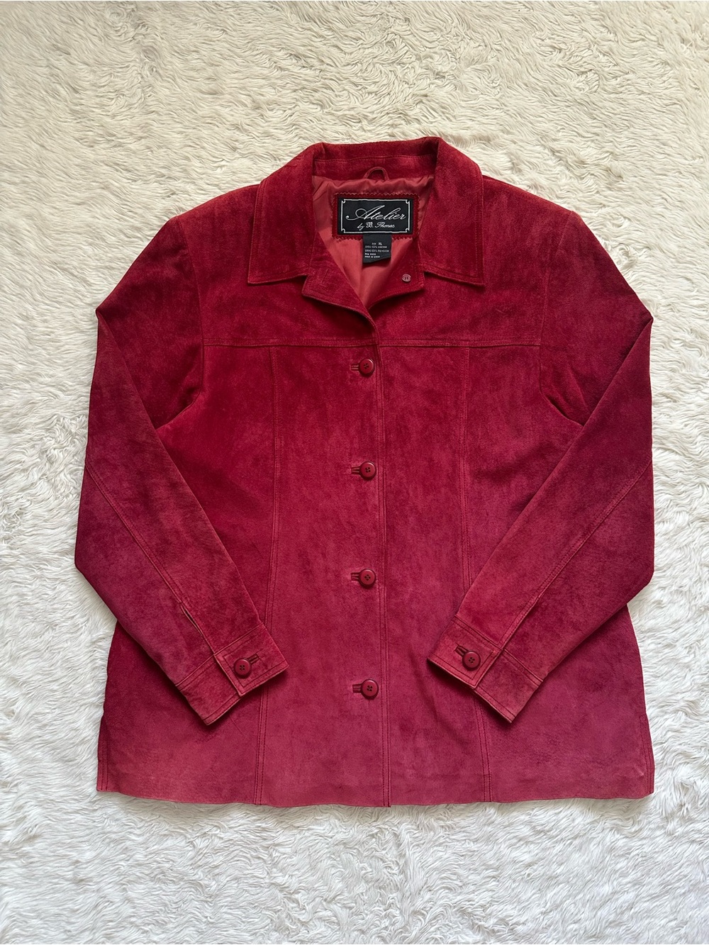 Vintage Atelier By B. Thomas Jacket 100% Leather Suede Barn Coat Red Sz XL